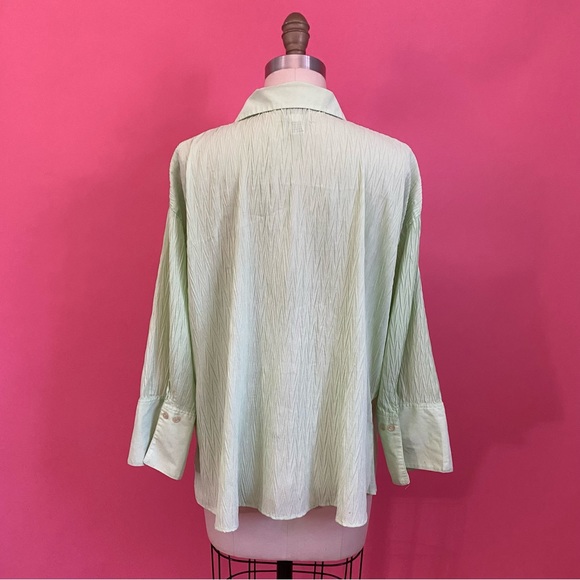 **FREE** Vintage 90s/Y2K Crinkle Lime Green ButtonDown Shirt Blouse L - Picture 5 of 9